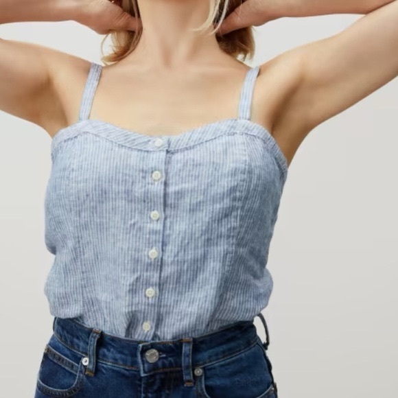 Everlane The Linen Picnic Top -Blue - Picture 2 of 6